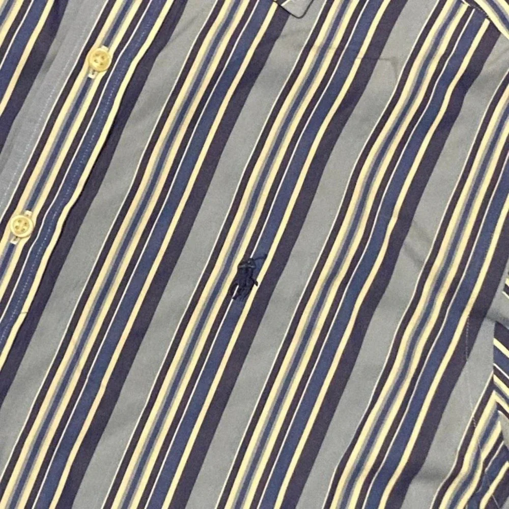 Polo Ralph Lauren blue vertical stripe button up shirt vtg cotton preppy L/24.5‎